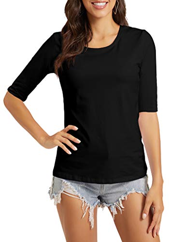 Gubuyi Damen-T-Shirt, Rundhalsausschnitt, halblange Ärmel - Schwarz - Mittel von GUBUYI