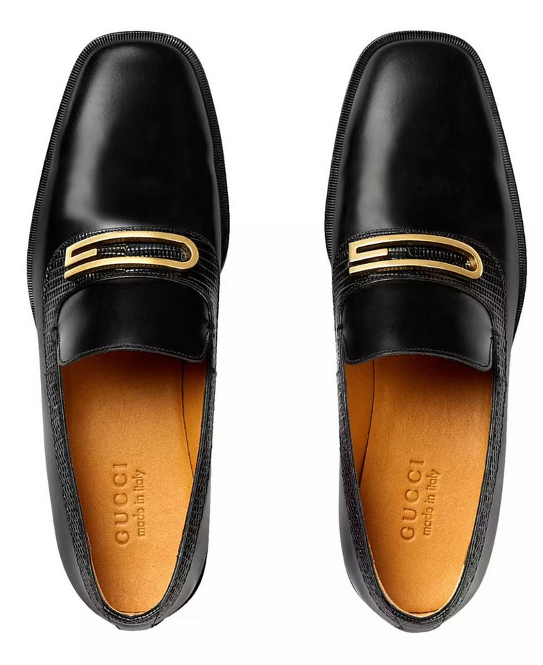 GUCCI G Geometric Slip-On Loafers Mokassin Goldfarbenem G-Hardware auf der Vorderseite von GUCCI