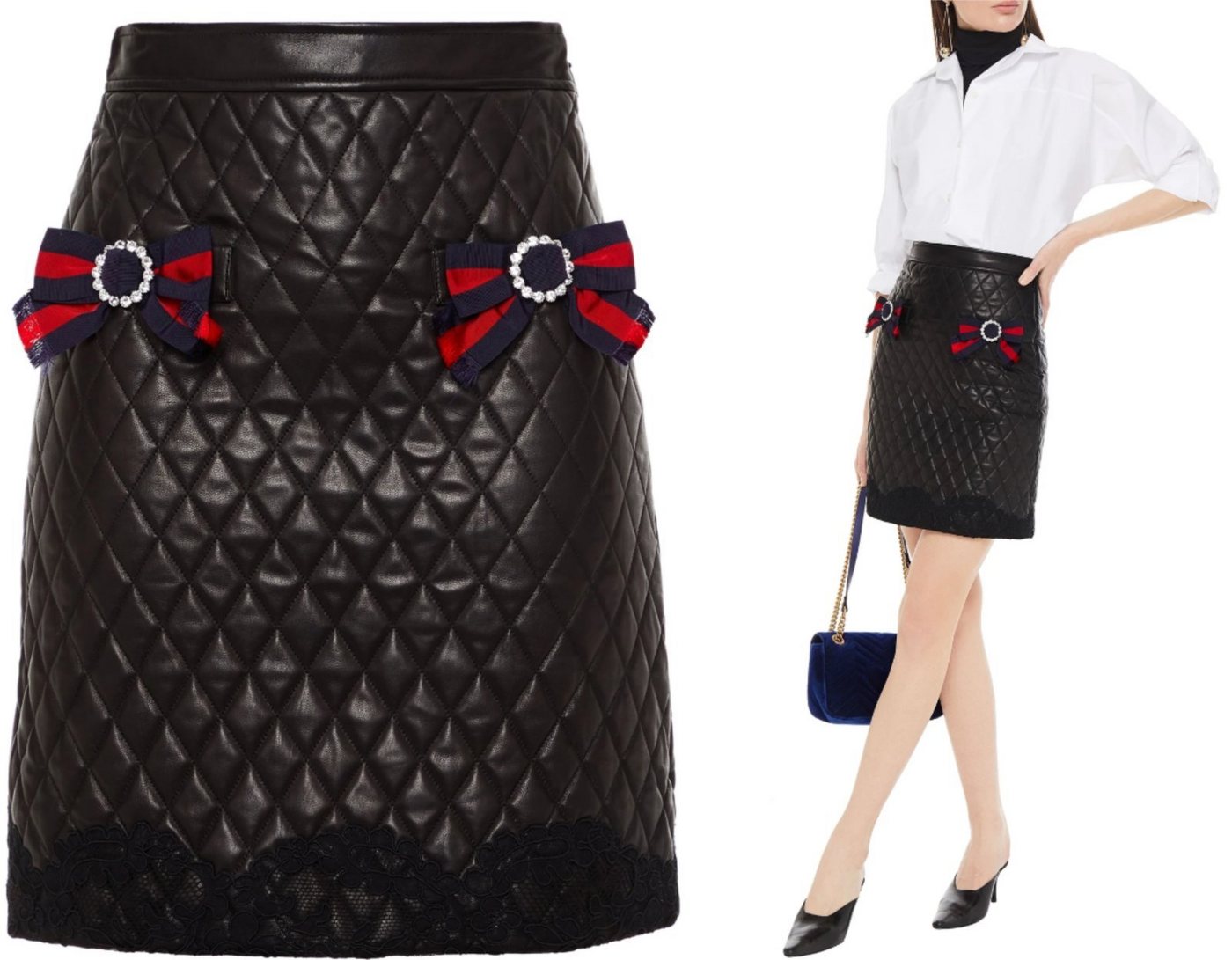 GUCCI Karorock GUCCI GG Web Stripes Quilted Leather Mini Skirt Gestepptem Leder Rock von GUCCI