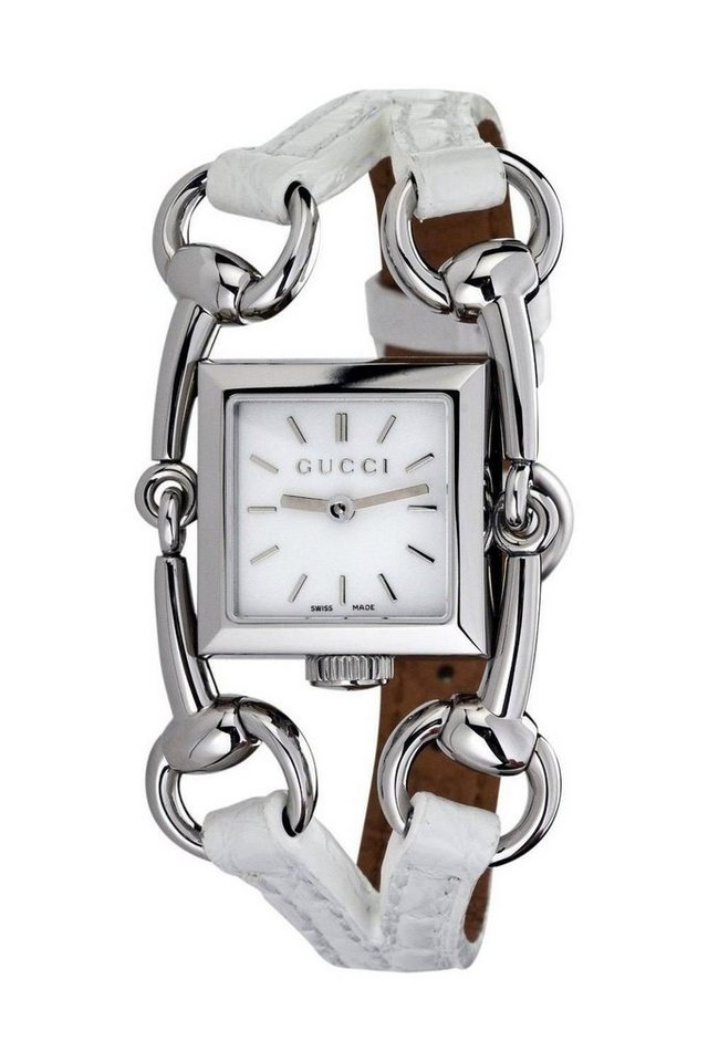 GUCCI Quarzuhr YA116504, Lederarmband, Edelstahlgehäuse, Horsebit-Design von GUCCI