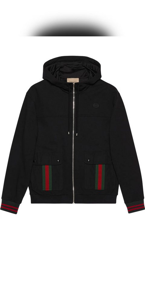 GUCCI Rundhalspullover Gucci Jacke mit Kapuze mit Web Schwarz Herren L von GUCCI