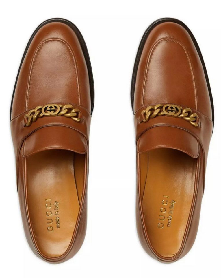 GUCCI Slip-On Chain Mokassins Loafer Goldfarbene Kette mit Mini-Interlocking G-Logo von GUCCI
