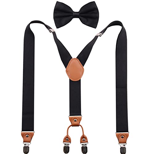 GUCHOL Herren-Hosenträger, Fliege, robust, mit starken Metall-Clips, verstellbar, elastisch, breit, Hosenträger, schwarz von GUCHOL