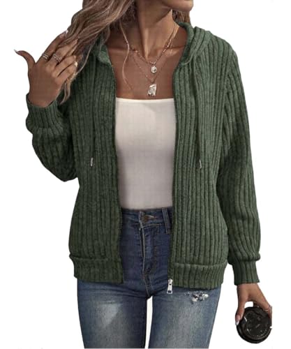 GUCURIN Hoodie Jacke Damen Kapuzenpullover Sweatjacke mit Reißverschluss Dünne Fleece Mantel Herbst Winter Sweatshirt,Grun,XL von GUCURIN