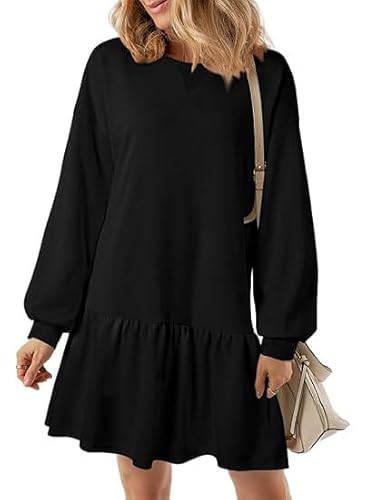 GUCURIN Pulloverkleid Damen Herbst Oberteil Patchwork Sweatshirt A-Linie Kleid Langarm Rundhalsausschnitt Bequeme Shirt Casual von GUCURIN