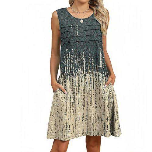 GUCURIN Sommerkleid mit Taschen Rundhals Ärmellos Bedruckt/Einfarbig Tank Freizeitkleid Strandkleid Kurz Damen Kleid, Ombré, M von GUCURIN