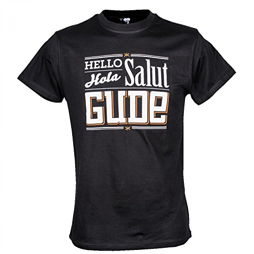 GUDE Hello, Hola, Salut, T-Shirt schwarz | Hessen Dialekt | Unisex Shirt | Hessische Mundart (as3, Alpha, l, Regular, Regular) von GUDE