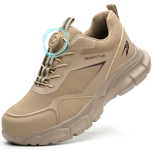 GUDECIUS Arbeitsschuhe Herren Damen Sicherheitsschuhe Leicht Stahlkappenschuhe Arbeitsschutzschuhe mit Stahlkappe Arbeit Versicherung Schuhe Unisex Atmungsaktiv rutschfest Khaki 45 EU von GUDECIUS