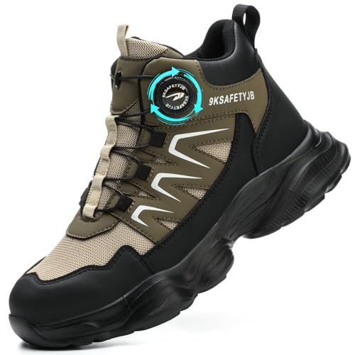 GUDECIUS Arbeitsschuhe Herren Damen mit Drehverschluss Sicherheitsschuhe Leicht Stahlkappenschuhe Sportliche Sicherheitsstiefel rutschfest Wasserdicht Grün 45 EU von GUDECIUS