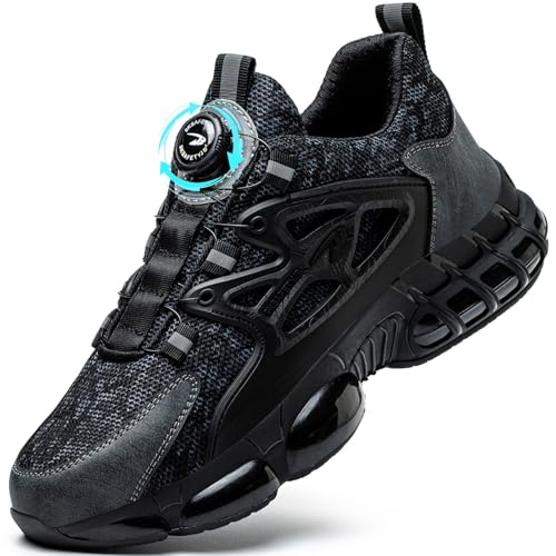 Sicherheitsschuhe Arbeitsschuhe S3 Leicht Drehknopf Sportliche Stahlkappenschuhe Atmungsaktiv rutschfeste Safety Shoes Kevlar Anti-Smash und Anti-Punktur Schutzschuhe Schwarz 39 EU von GUDECIUS