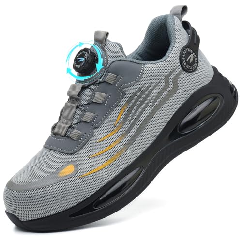 Sicherheitsschuhe Damen Leichte Arbeitsschuhe Herren Arbeitsschutzschuhe Stahlkappenschuhe Atmungsaktiv rutschfeste mit Stahlkappe Safety Shoes Grau 38 EU von GUDECIUS