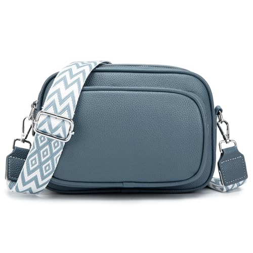 GUDIDBAG Umhängetaschen Damen Schultertaschen Damen Crossbody Bag Leder Breiter Gurt Handtasche Damen Abnehmbar Schultergurt Blau von GUDIDBAG