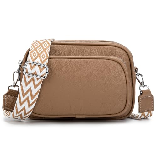 GUDIDBAG Umhängetaschen Damen Schultertaschen Damen Crossbody Bag Leder Breiter Gurt Handtasche Damen Abnehmbar Schultergurt Hellbraun von GUDIDBAG