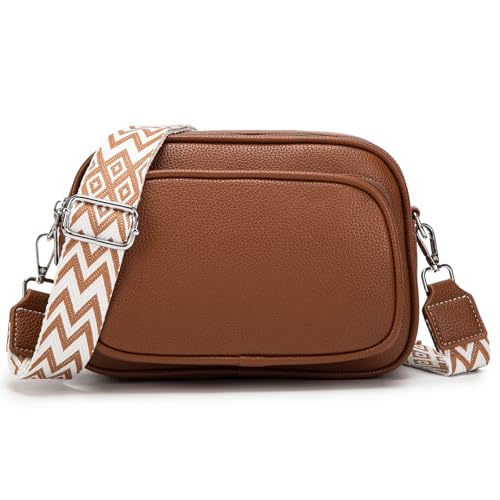 GUDIDBAG Umhängetaschen Damen Schultertaschen Damen Crossbody Bag Leder Breiter Gurt Handtasche Damen Abnehmbar Schultergurt Karamell von GUDIDBAG