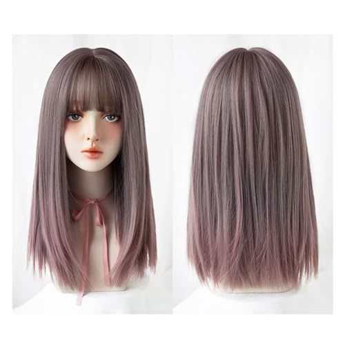 Frauen Perücken Lange Ombre-Grau-Rosa-Perücke for Damen, grau-rosa Damen-Perücke mit vollem Pony, synthetische Perücke, 50,8 cm, geeignet for tägliche Partys und Cosplay-Cosplay Haarperücke von GUERNSEY