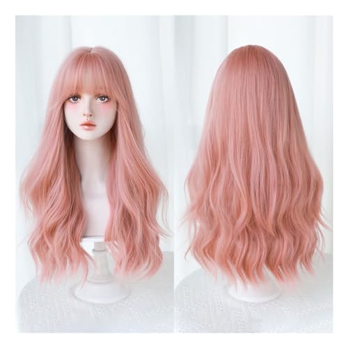 Frauen Perücken Rosa Perücke mit gewelltem Haar, lange gewellte Haarperücke, hitzebeständige Perücke, geeignet for Musikfestivals, Themenpartys, Hochzeiten, Konzerte, Verabredungen Haarperücke von GUERNSEY