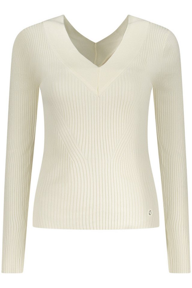 GUESS JEANS Strickpullover Edler Damenpullover in Weiß mit Kontrastdetails und V-Ausschnitt von GUESS JEANS