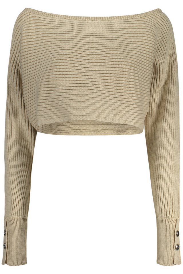 GUESS JEANS Strickpullover Eleganter Beiger Damenpullover – Langarm mit Kontrast & Boot-Ausschn von GUESS JEANS