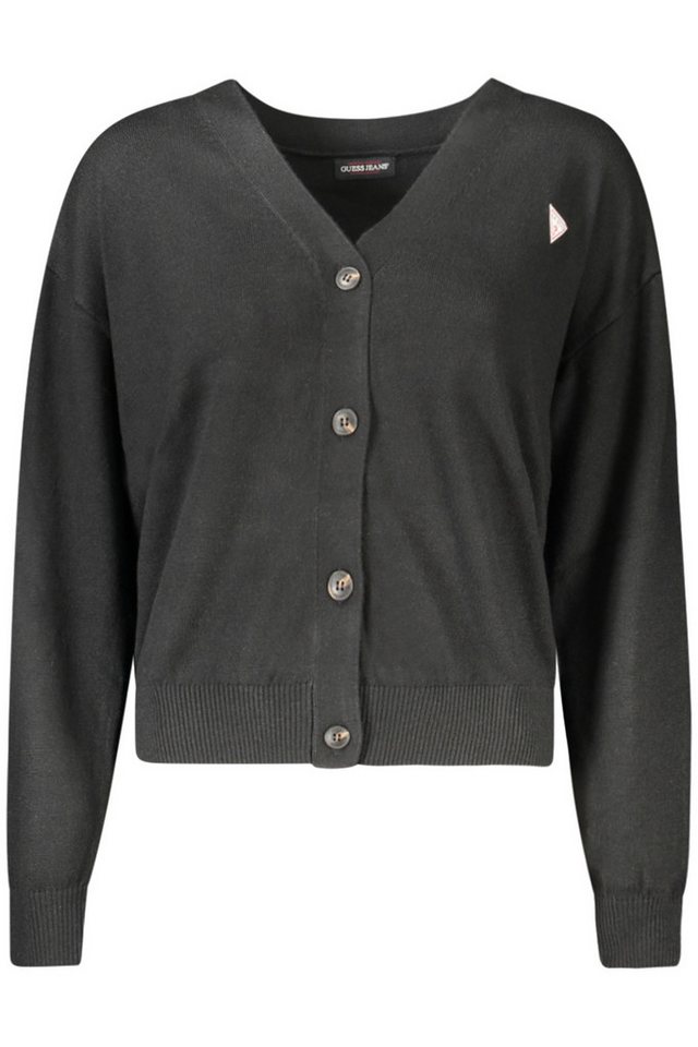 GUESS JEANS Strickpullover Eleganter Damen-Cardigan in Schwarz mit V-Ausschnitt und Applikation von GUESS JEANS
