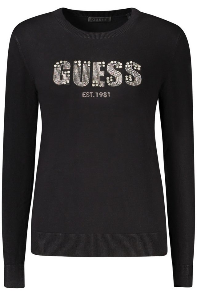 GUESS JEANS Strickpullover Eleganter Damenpullover Schwarz mit Stickerei & Strassdetails von GUESS JEANS