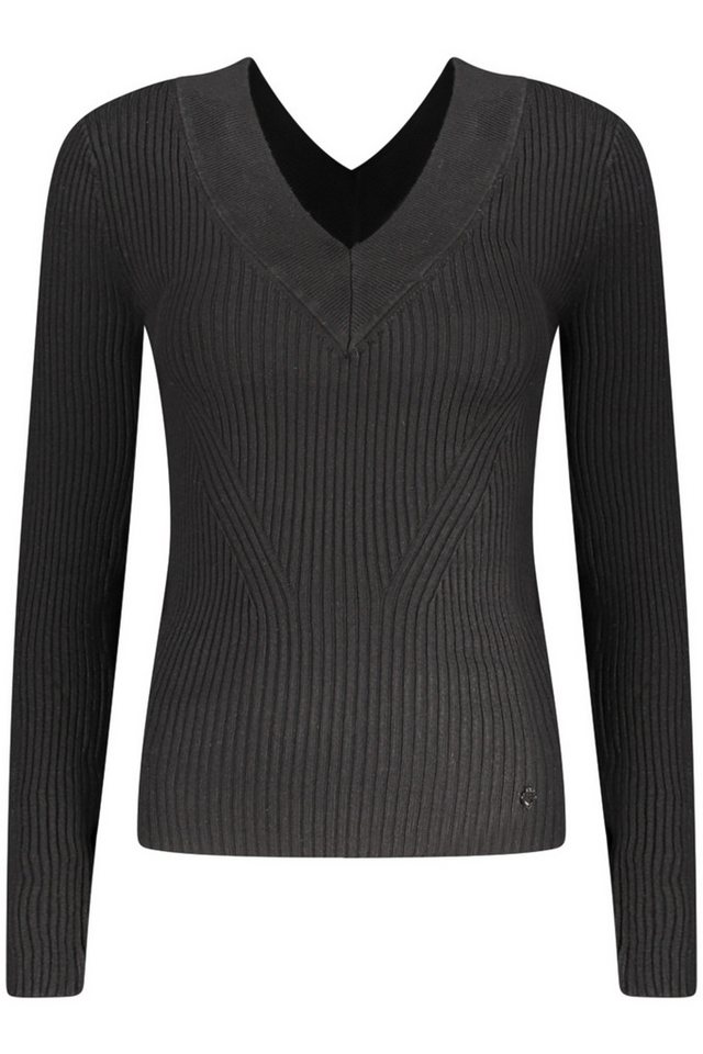 GUESS JEANS Strickpullover Eleganter Damenpullover Schwarz mit V-Ausschnitt und Kontrastdetails von GUESS JEANS