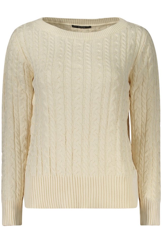 GUESS JEANS Strickpullover Eleganter Damenpullover Weiß: Langarm, U-Boot-Ausschnitt, Kontrastdet GUESS JEANS Strickpullover Eleganter Damenpullover Weiß: Langarm, U-Boot-Ausschnitt, Kontrastdet von GUESS JEANS