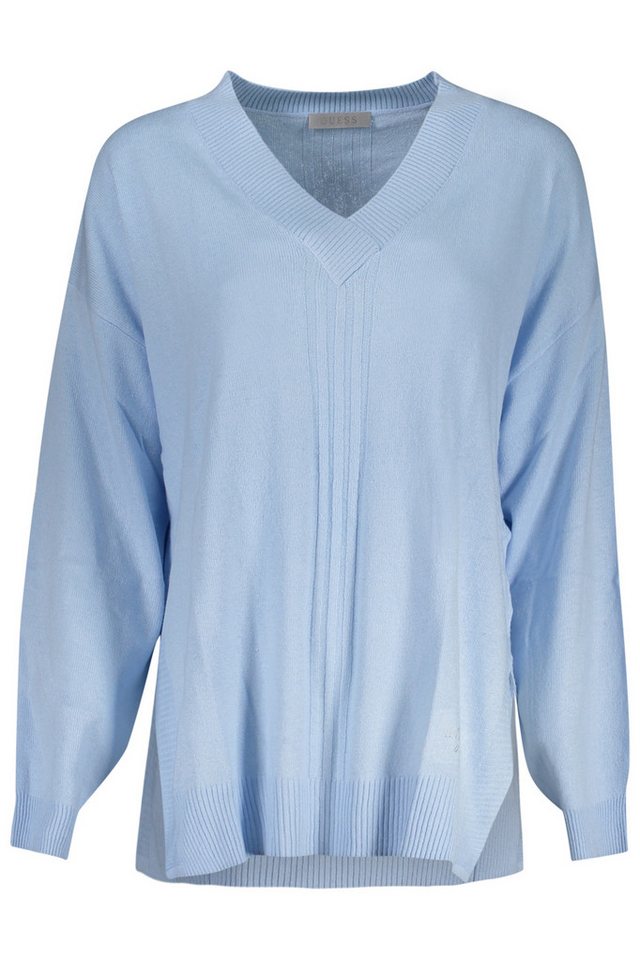 GUESS JEANS Strickpullover Eleganter Damenpullover in Blau mit V-Ausschnitt und Logodetails von GUESS JEANS