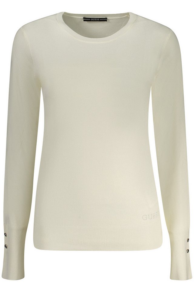 GUESS JEANS Strickpullover Eleganter Damenpullover in Weiß mit Strass & Rundhalsausschnitt von GUESS JEANS