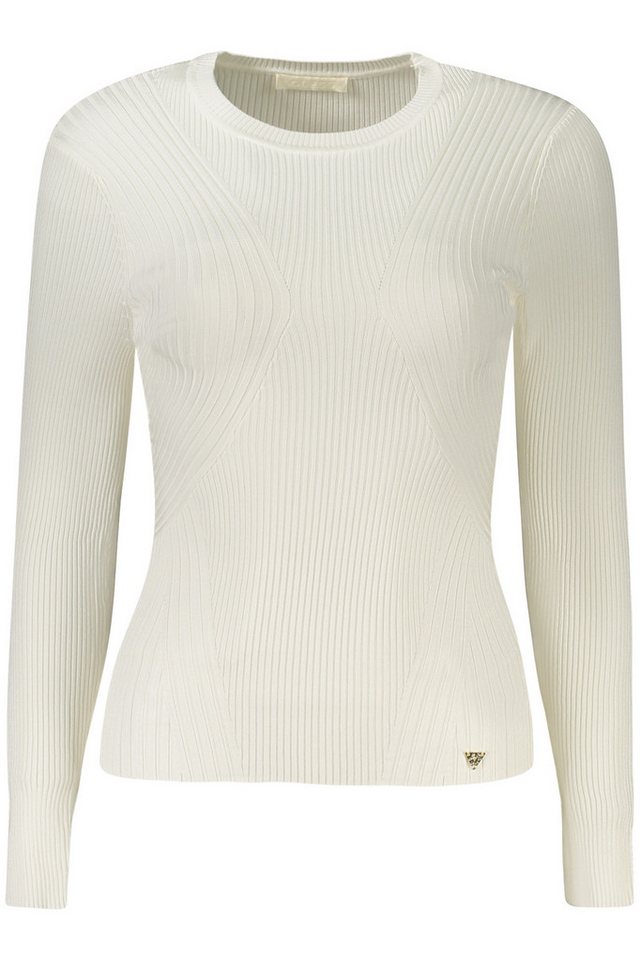 GUESS JEANS Strickpullover Eleganter Damenpullover: Weiß, Langarm, Rundhals, Gerippt mit Logo von GUESS JEANS