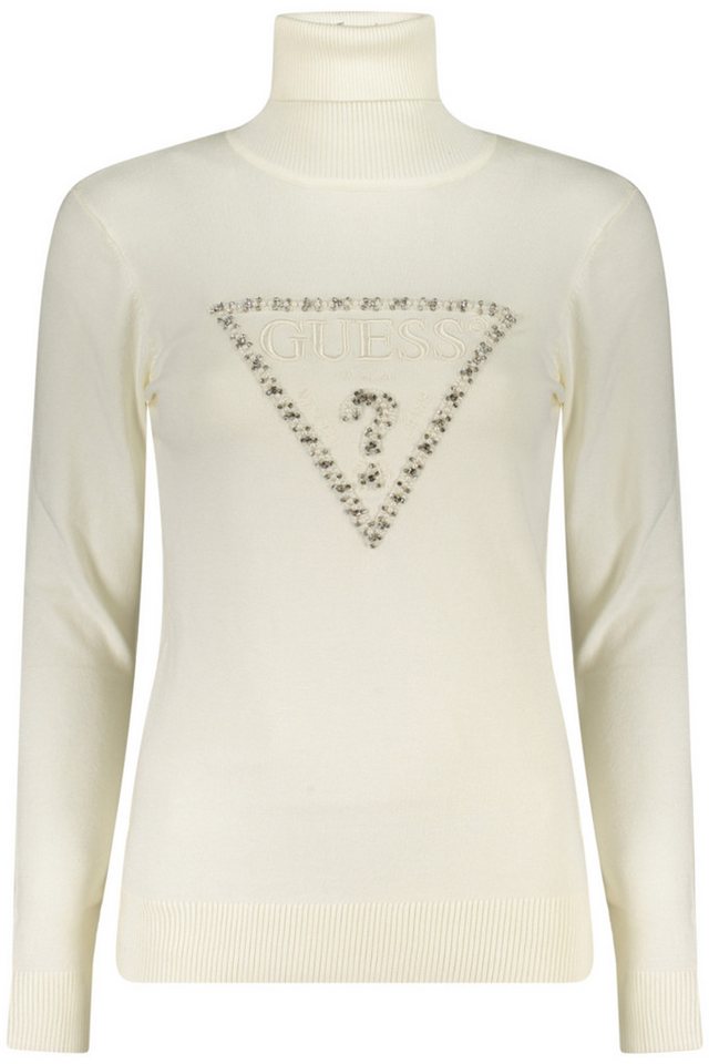GUESS JEANS Strickpullover Eleganter Weißer Damenpullover mit Rollkragen und Strassakzenten von GUESS JEANS