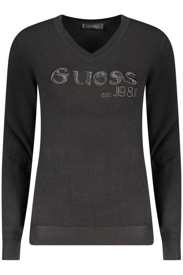 GUESS JEANS Strickpullover Elegantes Damenpullover Schwarz mit V-Ausschnitt & Strassdetails von GUESS JEANS