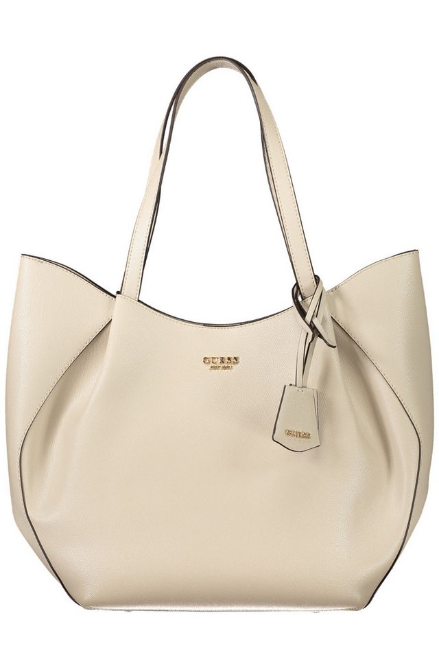 GUESS JEANS Umhängetasche, Beige Damen Tasche mit Logo, Schutzfüßchen & herausnehmbarer Innenta von GUESS JEANS