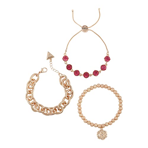 GUESS 3-teiliges vergoldetes Armband-Set mit gemischten rosafarbenen Kristallsteinen von GUESS