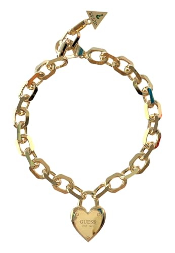 GUESS All You Need is Love Heart Lock Chain Bracelet S Yellow Gold von GUESS