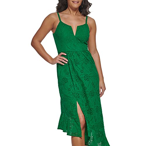 GUESS Damen Asymmetrisches Midikleid aus Baumwolle mit Ösen Cocktailkleid, Kelly, grün, 42 von GUESS