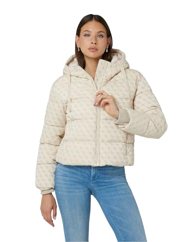 GUESS Damen Daunenjacke mit Logo 4G W4BL36WGJZ0 7625408550433 - Weiß Beige FN1E, Weiß Beige von GUESS