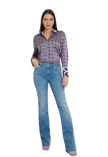 GUESS Damen Eco Langarm Alexandra Shirt, New G Logo Dark-b Print, Klein von GUESS