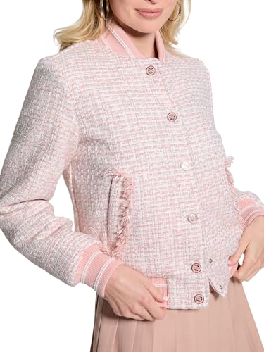 GUESS Damen Eco New Gloria Tweed Bomber Jacke, Low Key Pink Multi, M von GUESS