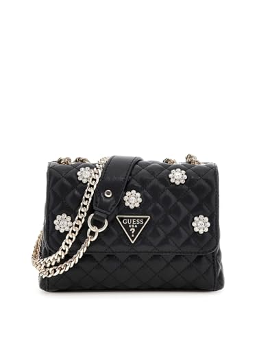 GUESS Damen Everlee Mini Convertible Crossbody Flap Umhängetasche, Schwarz von GUESS