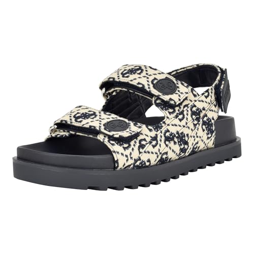 GUESS Damen Fadey Flache Sandale, Ivory/Dark Blue Logo Multi, 39.5 EU von GUESS