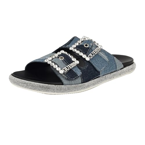 Guess Damen Funzy Flache Sandale, Medium Blue Denim Patchwork 420, 39.5 EU von GUESS