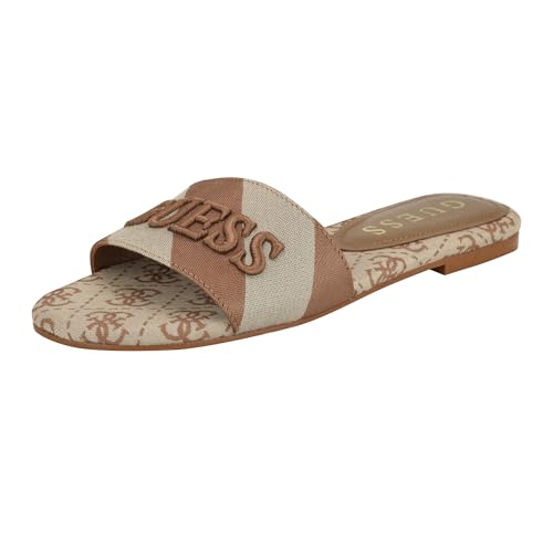 GUESS Damen Harini Flache Sandale, Medium Brown/White Stripe Multi 210, 40 EU GUESS Damen Harini Flache Sandale, Medium Brown/White Stripe Multi 210, 40 EU von GUESS