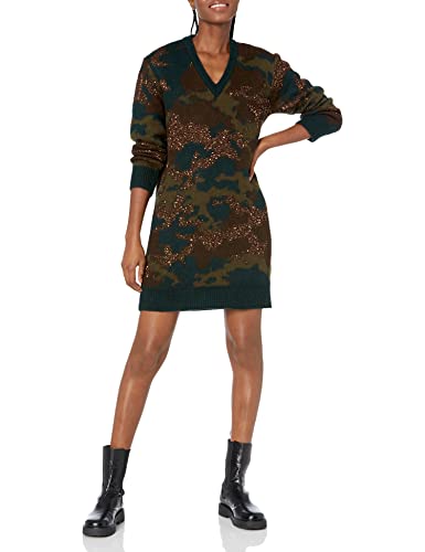 GUESS Damen Langarm Deana Mini Sweater Kleid, Grün und Bronze Camou, Klein von GUESS