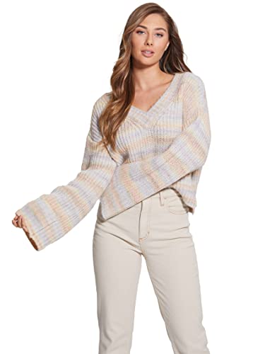 GUESS Damen Langarm Space Dye Neena V-Neck Sweater, Powder Rose Space Dye, Klein von GUESS