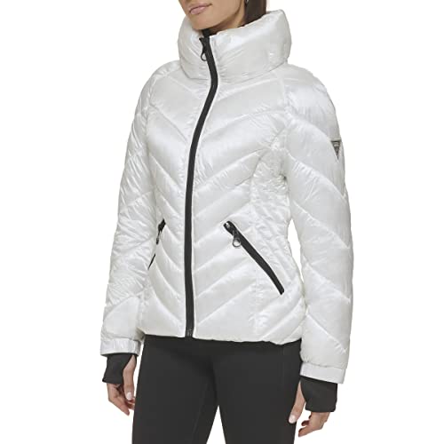 GUESS Damen Puffer Storm Cuffs Steppjacke Übergangsjacke, Weiss/opulenter Garten, L von GUESS