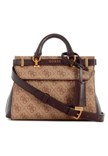 GUESS Damen Sestri Satchel Mini, Umhängetasche, Latte Logo/Braun von GUESS