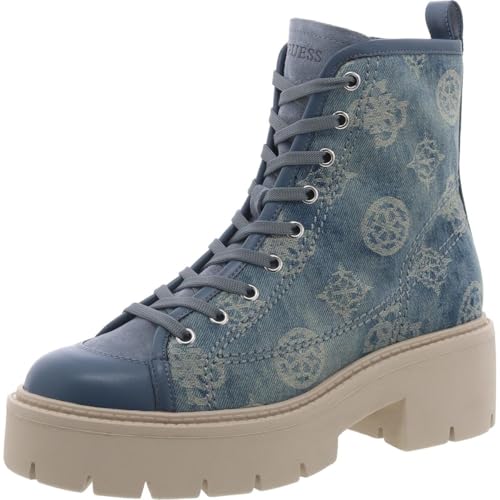 GUESS Damen Shutter Springerstiefel, Blue Denim Logo, 38.5 EU von GUESS