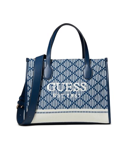 GUESS Damen Silvana Double Compartment Tote Schulranzen, Tragegriff Oben, Marineblau, Mehrfarbig von GUESS