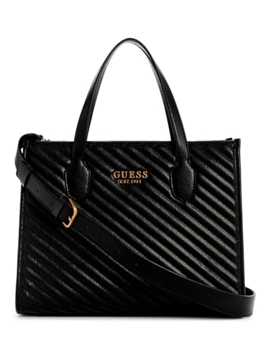 GUESS Damen Silvana Zwei Fächern Tragetasche, Tragegriff Oben, Schwarz von GUESS