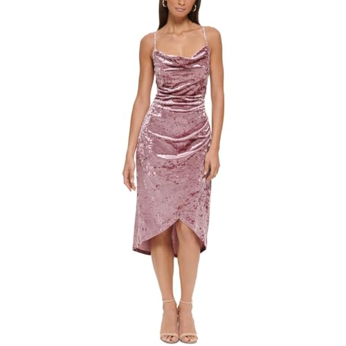 GUESS Damen-Slip-Kleid aus Samt mit Wasserfallausschnitt, Malvenfarben, 34 von GUESS